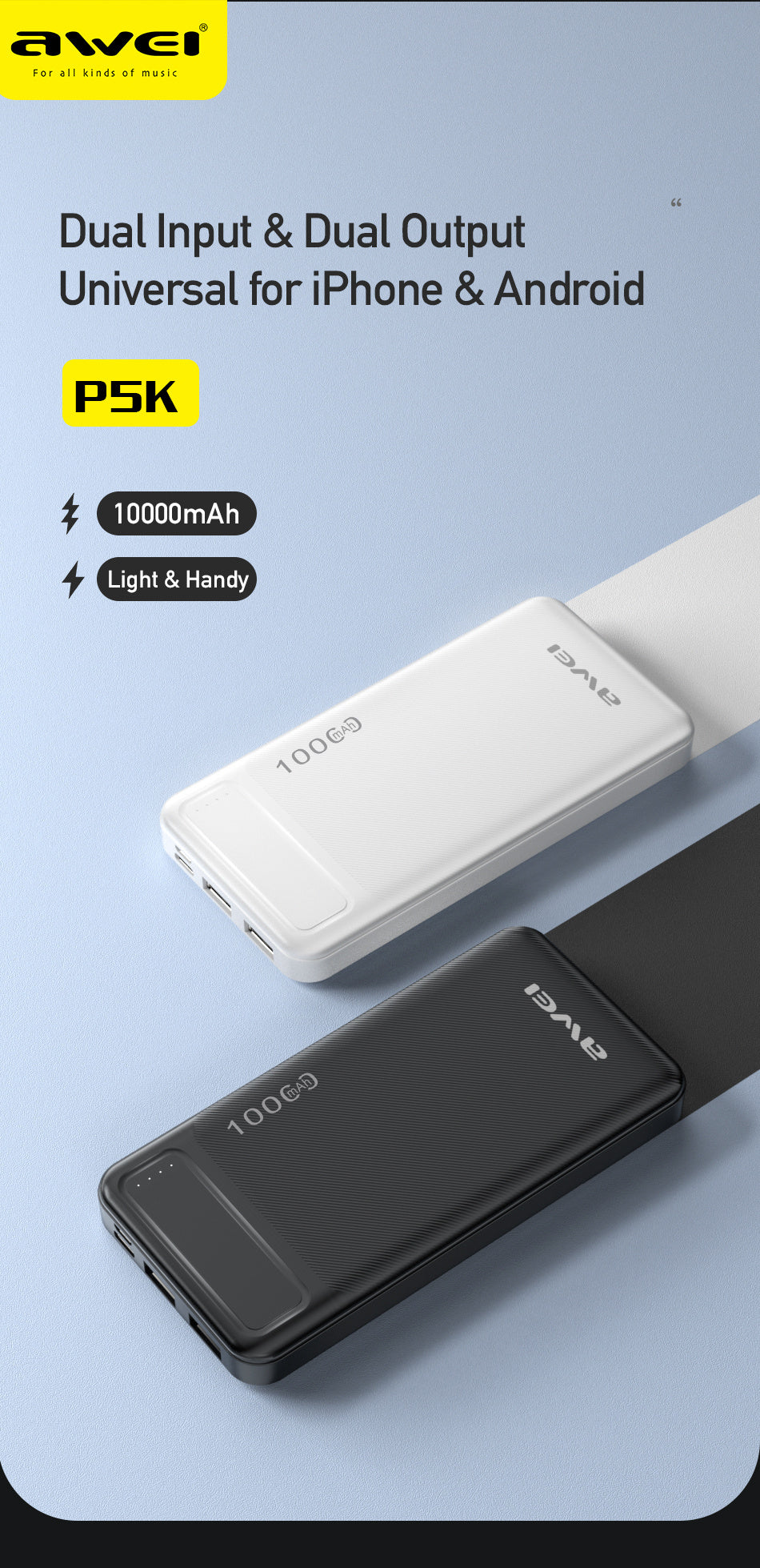 AWEI USB Polymeer Powerbank P5K