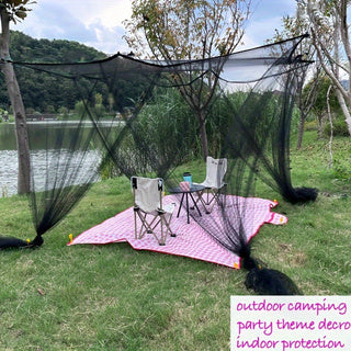 Luxe groot vierkant klamboe met fijnmazig gaas, geschikt voor eenpersoons- tot kingsize bedden, vier zijopeningen en 8 ophanglussen, rechthoekige rand, geschikt voor thuis en op reis