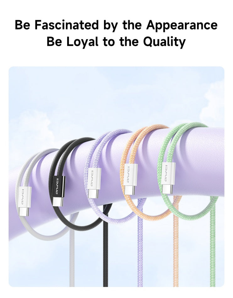 AWEI TYPE-C naar TYPE-C gevlochten touw 60W snellaadkabel 2m