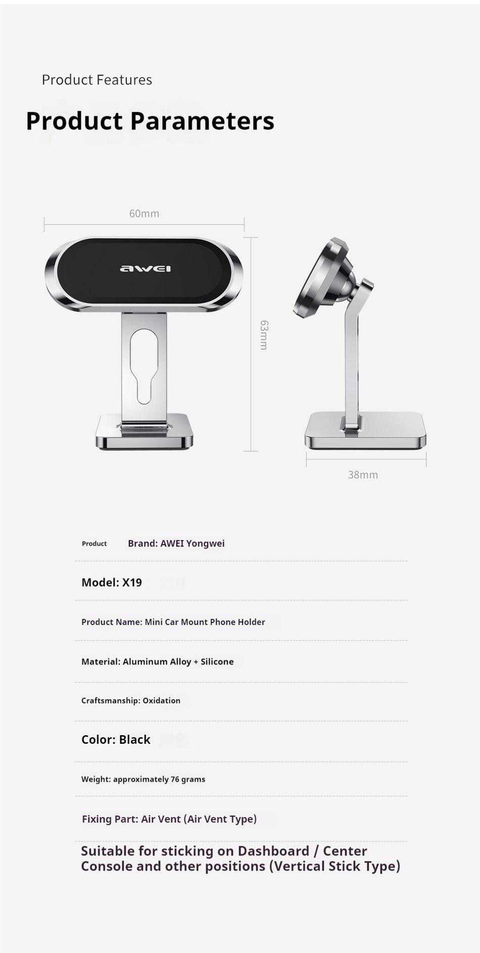 AWEI Mini Autotelefoonhouder