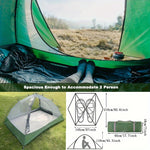 Groene ultralichte backpacktent, waterdichte kampeertent voor 2 personen, dubbele laag voor buiten, eenvoudige tent, geschikt voor kamperen met het gezin, wandelen, jagen, bergbeklimmen en reizen
