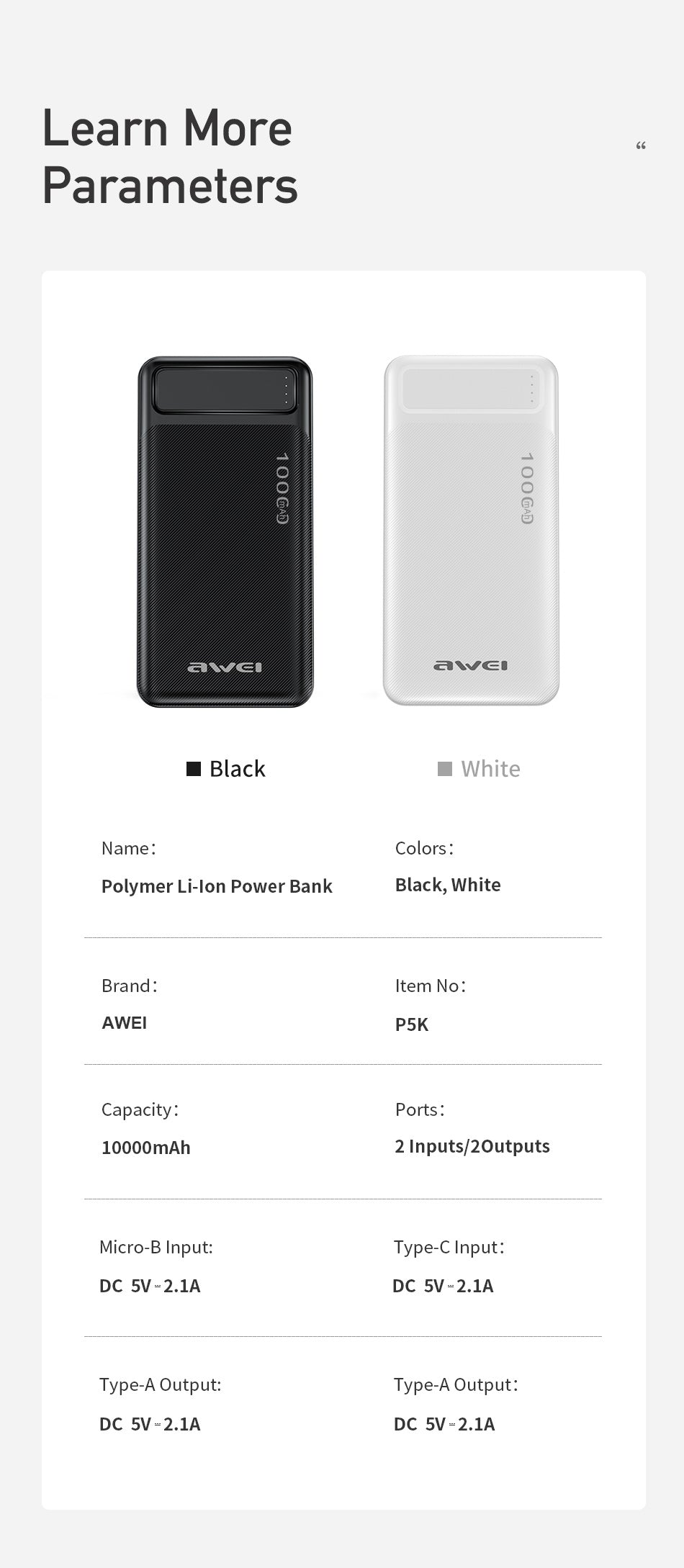 AWEI USB Polymeer Powerbank P5K