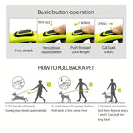 Robuuste, intrekbare hondenriem voor grote honden tot 49,9 kg - 4,88 meter, reflecterend nylon, antislip handvat, één knop, groen en zwart