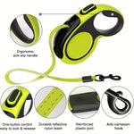 Robuuste, intrekbare hondenriem voor grote honden tot 49,9 kg - 4,88 meter, reflecterend nylon, antislip handvat, één knop, groen en zwart
