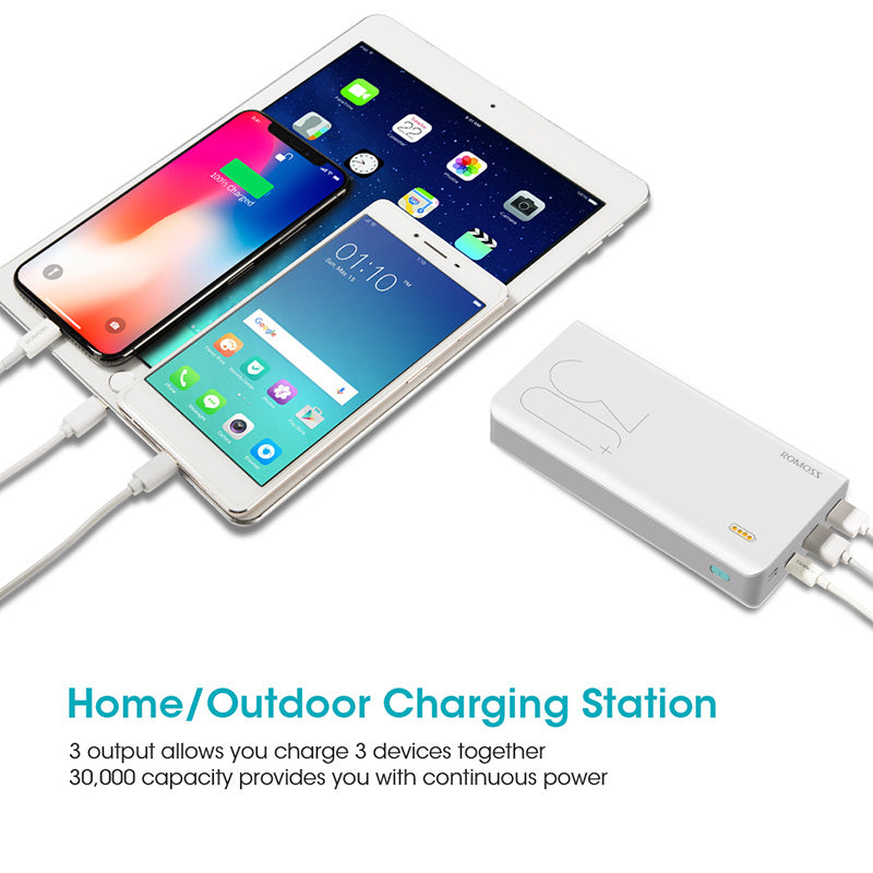 30000mAh ROMOSS Sense 8+ Power Bank Draagbare Externe Batterij Met QC Tweerichtings Snel Opladen Draagbare Oplader Voor Telefoons Tablet