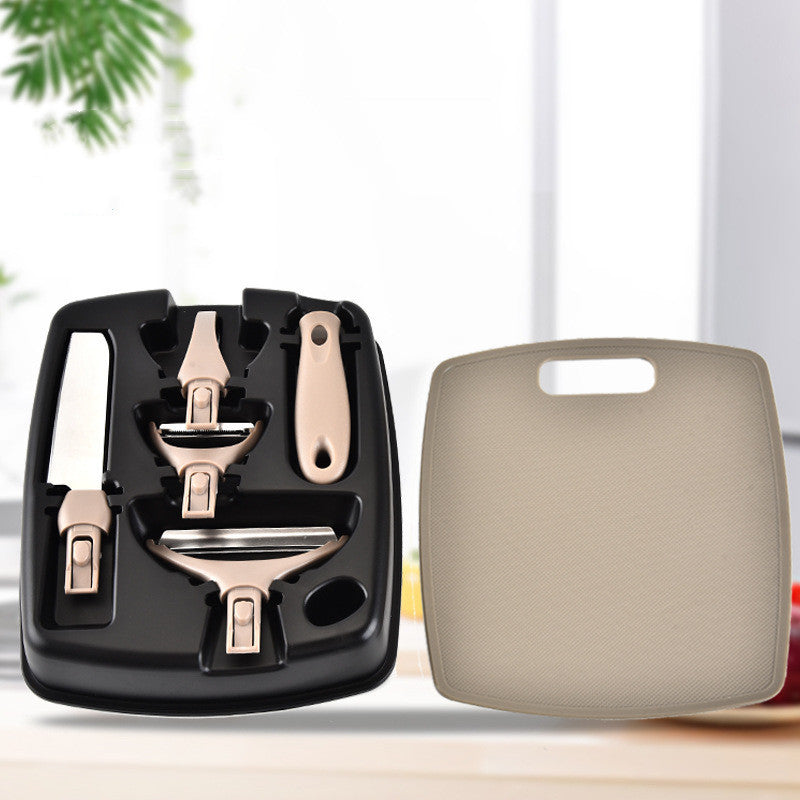 RVS snijset, driedelige set, tarwestro, snijplank, fruitmes, dunschiller, gecombineerd keukengereedschap