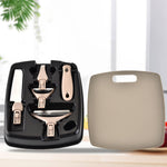 RVS snijset, driedelige set, tarwestro, snijplank, fruitmes, dunschiller, gecombineerd keukengereedschap