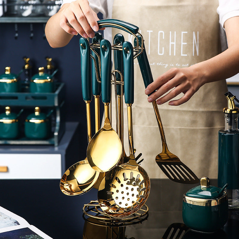 7 stuks roestvrijstalen siliconen keukengereedschap, spatel, spatel, pollepel, serveerlepel, pasta-serveerset