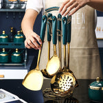 7 stuks roestvrijstalen siliconen keukengereedschap, spatel, spatel, pollepel, serveerlepel, pasta-serveerset