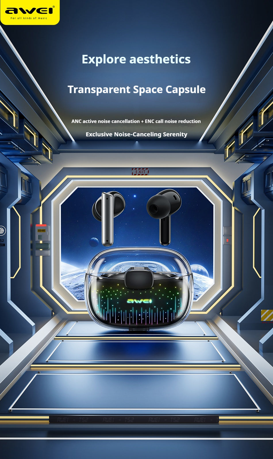 AWEI Starry Sky Dual Microphone Actieve ruisonderdrukking Gaming Bluetooth Headset