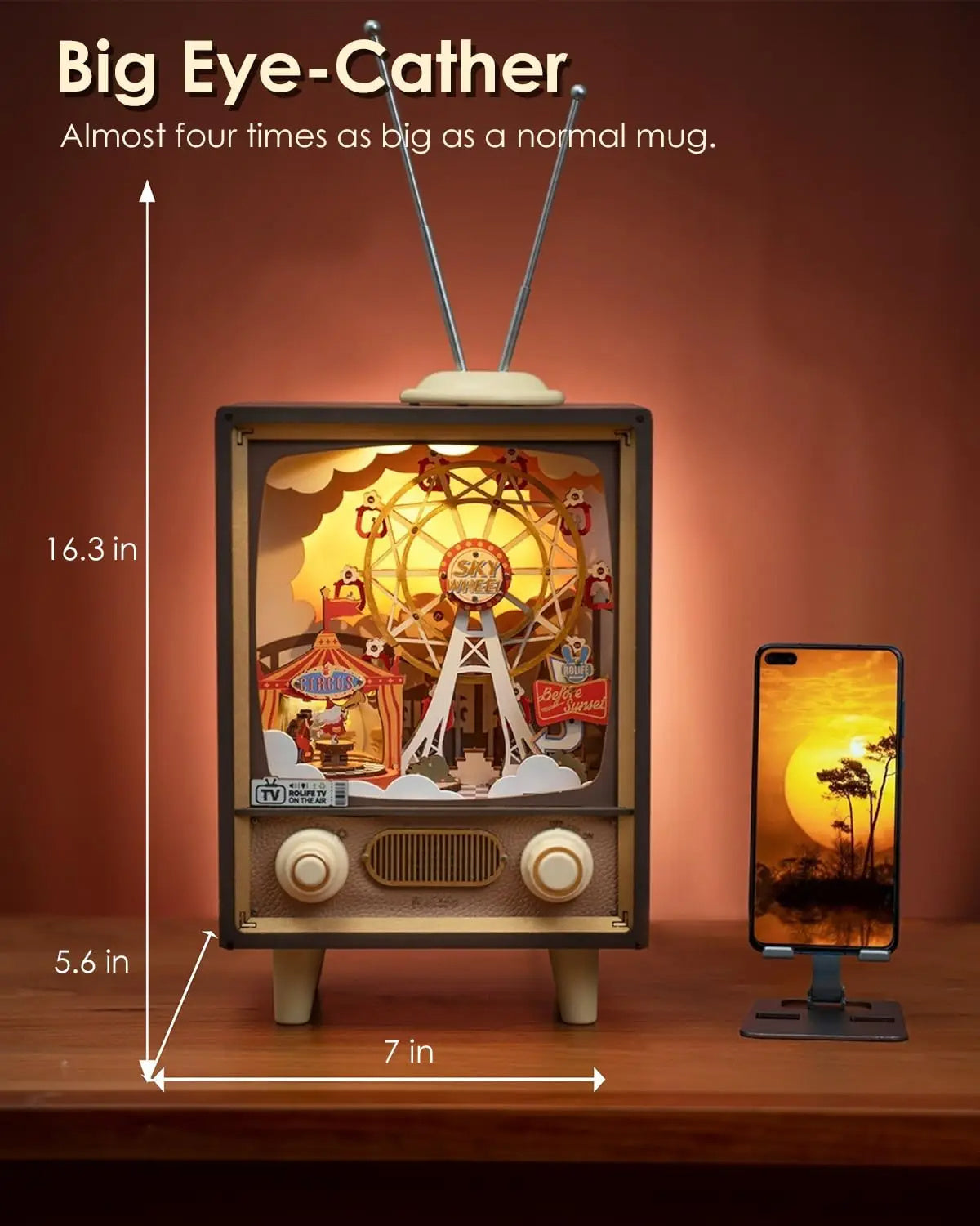 Robotime Rolife Sunset Carnival Muziekdoos met Lichtjes Voor Kinderen Volwassenen Huisdecoratie Luxe Design 3D Houten Puzzel Speelgoed