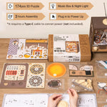 Robotime Rolife Sunset Carnival Muziekdoos met Lichtjes Voor Kinderen Volwassenen Huisdecoratie Luxe Design 3D Houten Puzzel Speelgoed