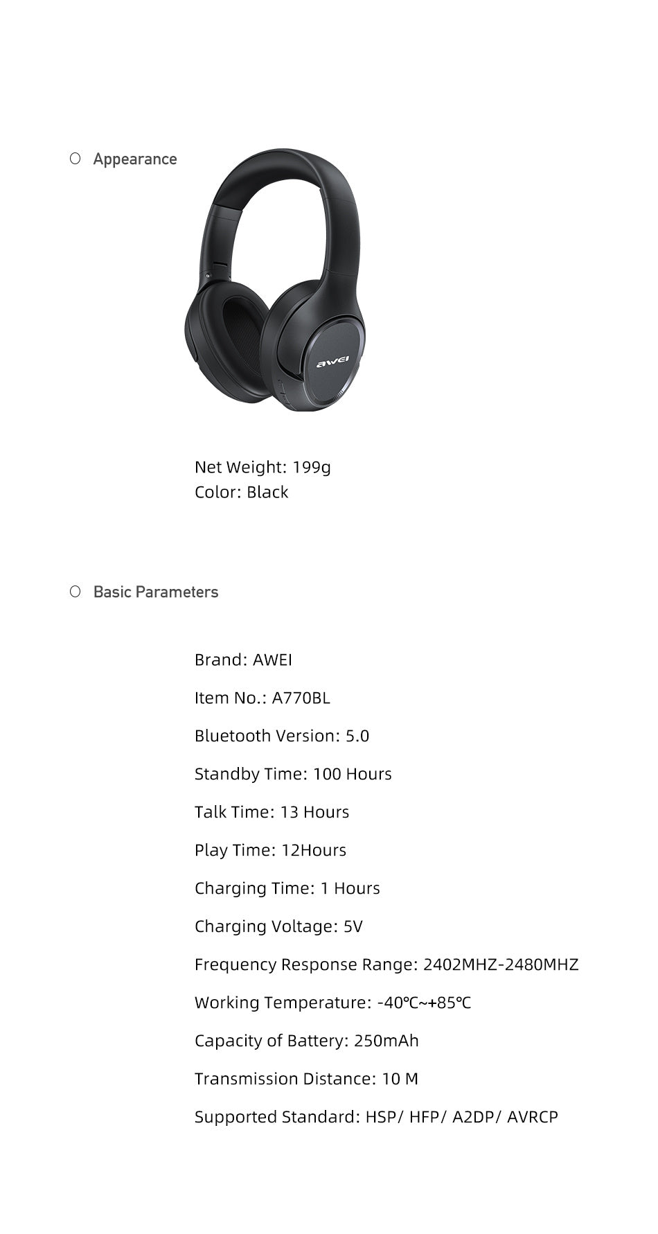 AWEI draadloze stereo Bluetooth-headset