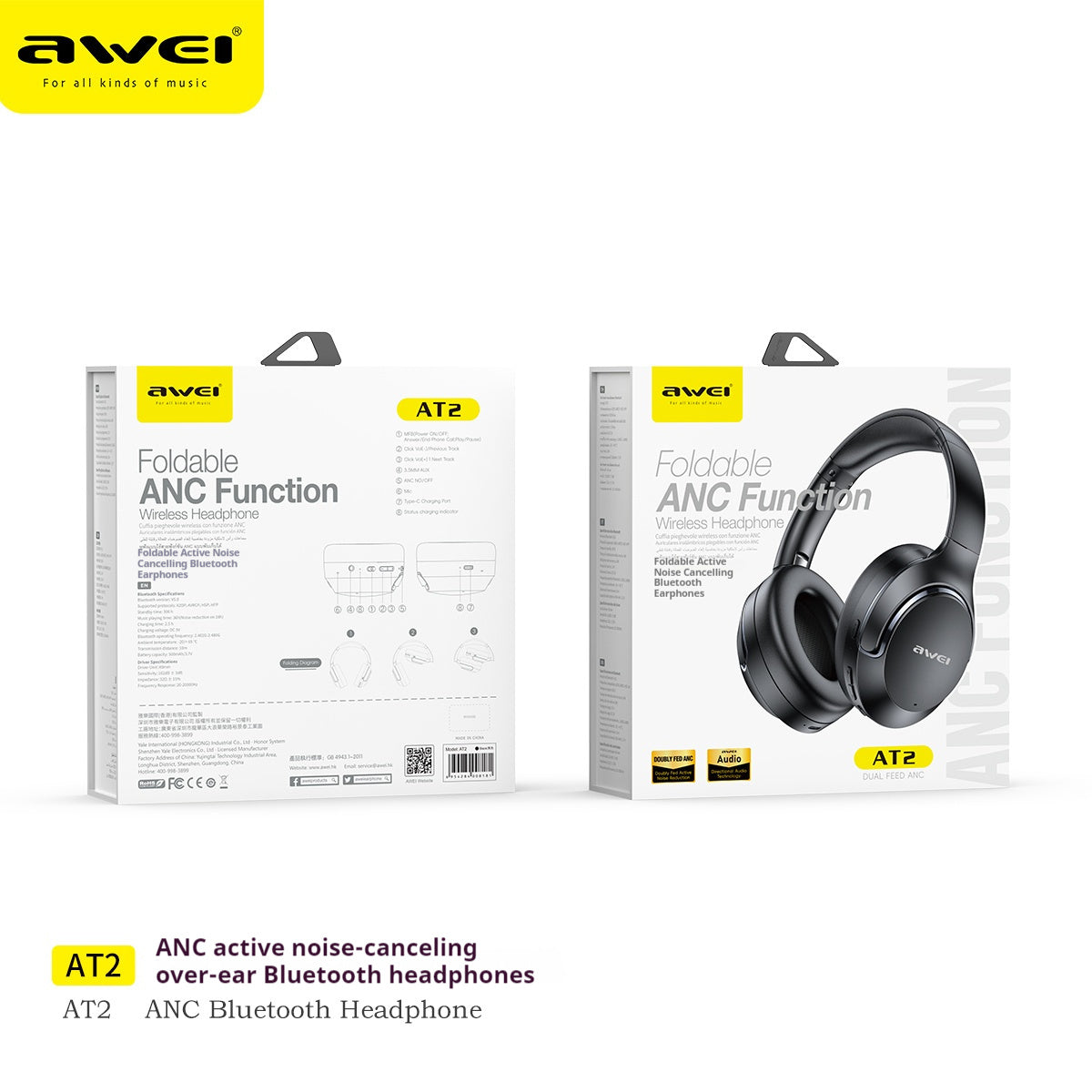 AWEI AT2ANC Bluetooth-headset met actieve ruisonderdrukking