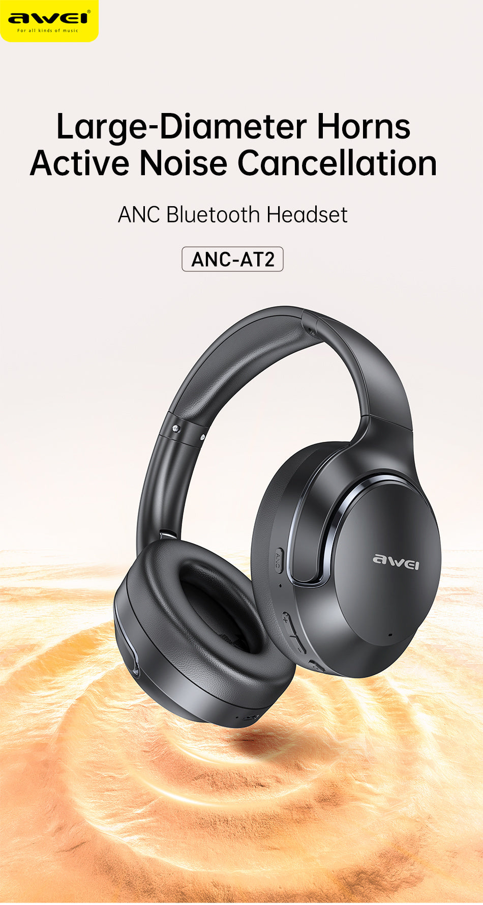 AWEI AT2ANC Bluetooth-headset met actieve ruisonderdrukking