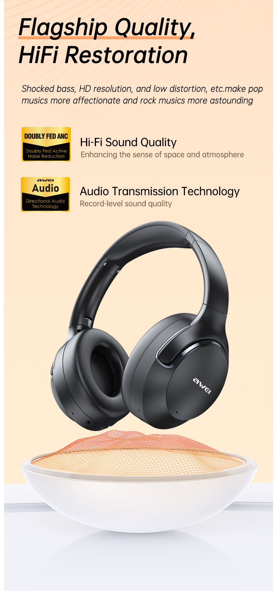 AWEI AT2ANC Bluetooth-headset met actieve ruisonderdrukking