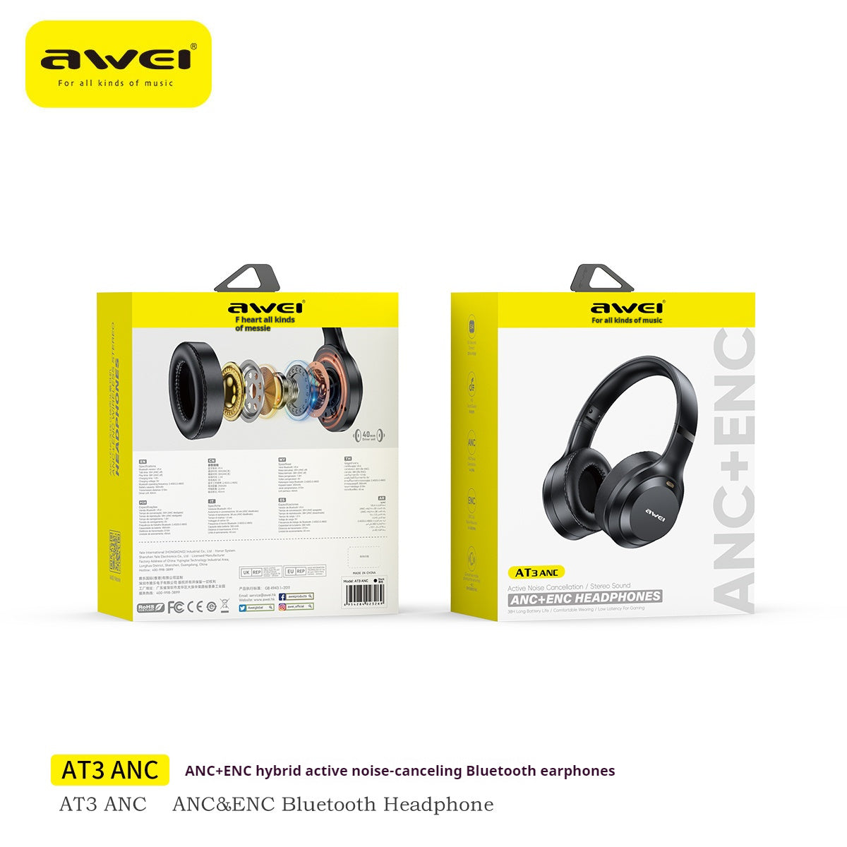 AWEI ANC ENC Hybrid Feed Actieve Droogte-Reducerende Bluetooth Headset Voor Het Dragen