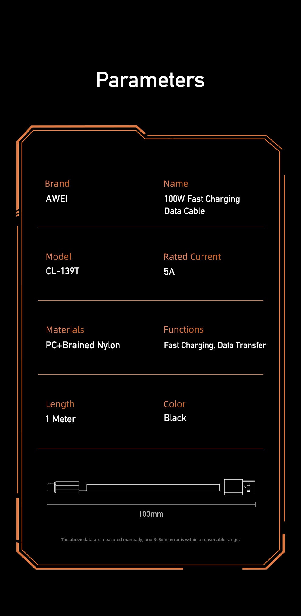 AWEI Smart Fast Charging Datakabel 1M