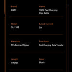 AWEI Smart Fast Charging Datakabel 1M