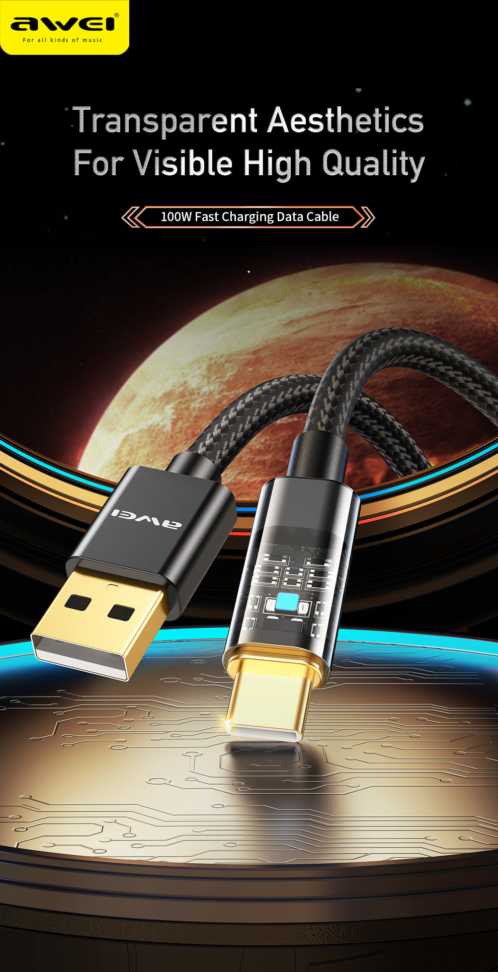 AWEI Smart Fast Charging Datakabel 1M