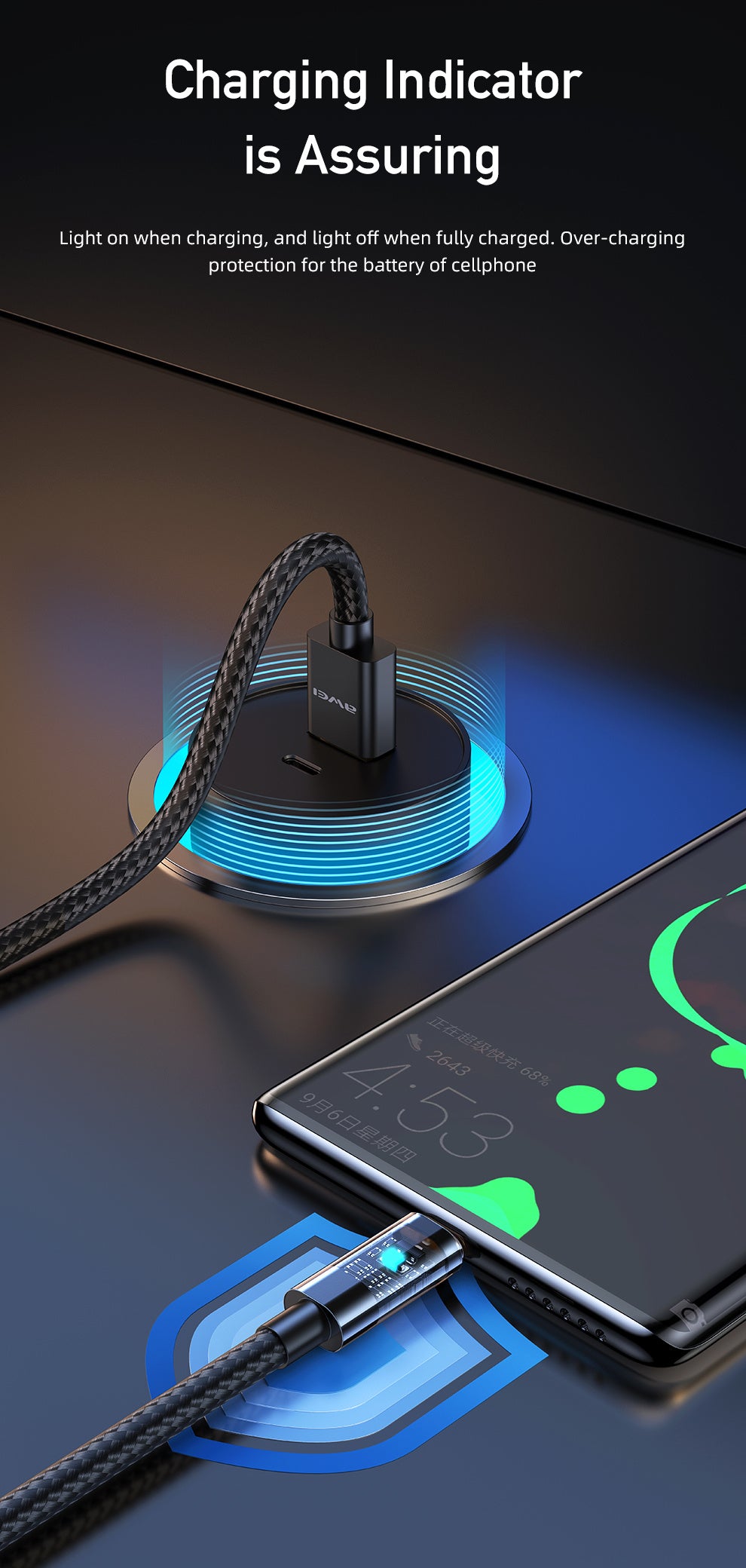 AWEI Smart Fast Charging Datakabel 1M