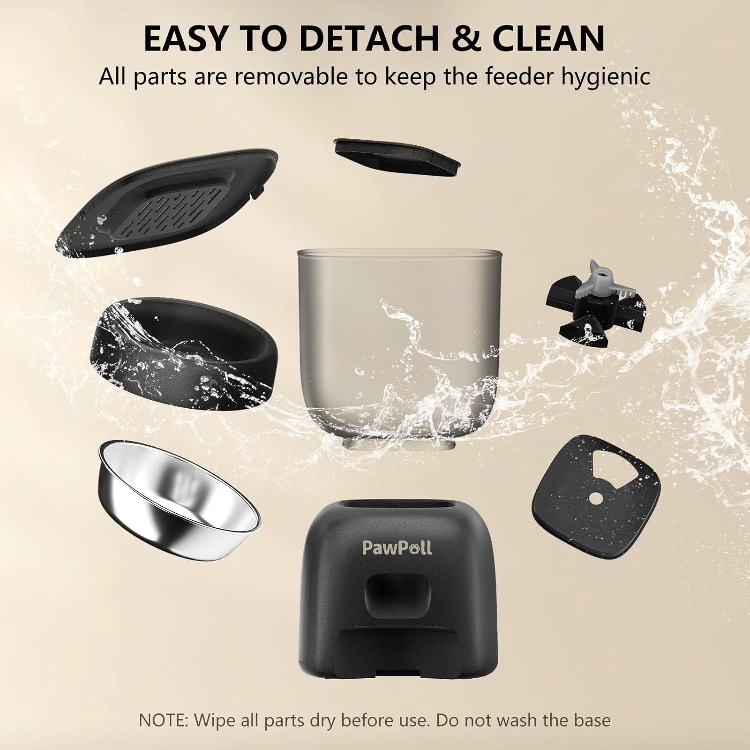 Slim kattenvoersysteem - Dual Power kattenvoerbak en waterdispenser met afsluitbaar deksel, droogzakje, nauwkeurige portiecontrole voor 4 dagelijkse maaltijden, 10 seconden spraakopnameoptie