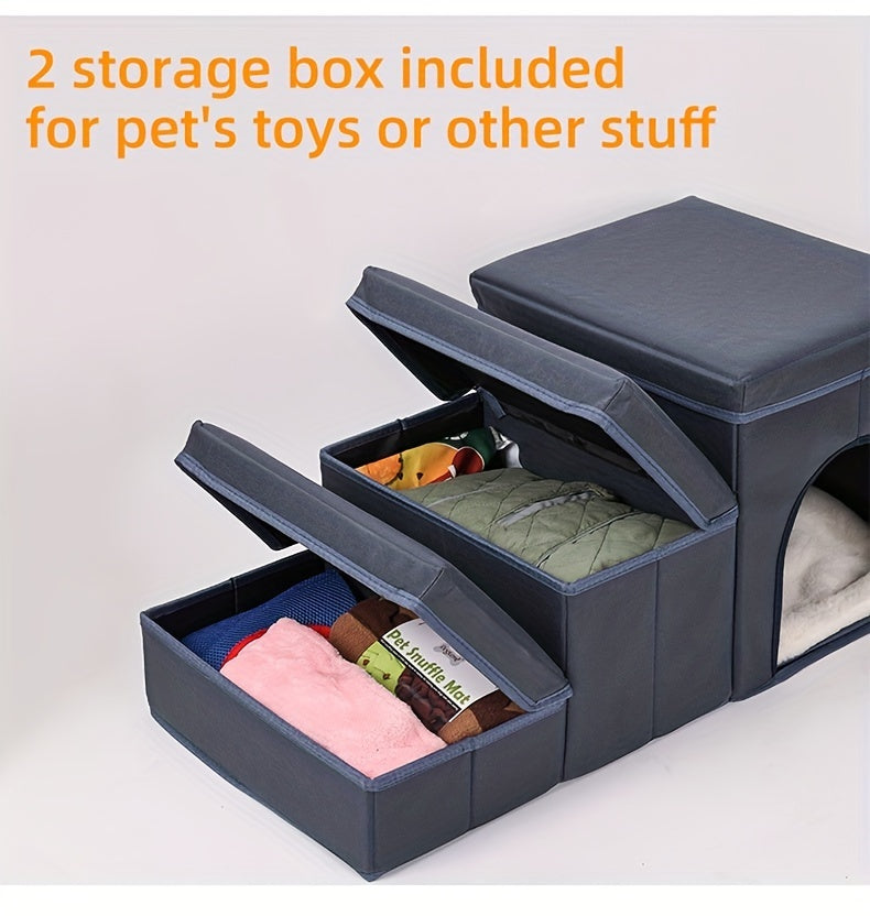 Opvouwbare hondentrap met opbergruimte - 3-laagse oprijplaat voor kleine tot middelgrote hondenrassen, Oxford-stof, geschikt voor hoge bedden en banken, hondentrap voor huisdieren, hondentrap