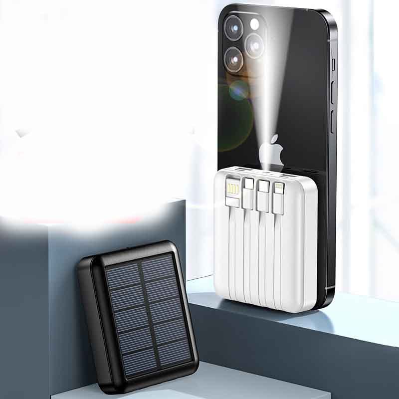 Mini draagbare powerbank met zonnekabel