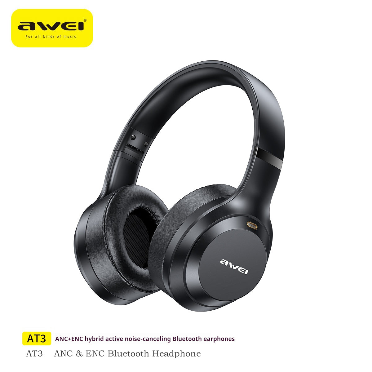 AWEI ANC ENC Hybrid Feed Actieve Droogte-Reducerende Bluetooth Headset Voor Het Dragen