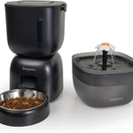 Slim kattenvoersysteem - Dual Power kattenvoerbak en waterdispenser met afsluitbaar deksel, droogzakje, nauwkeurige portiecontrole voor 4 dagelijkse maaltijden, 10 seconden spraakopnameoptie