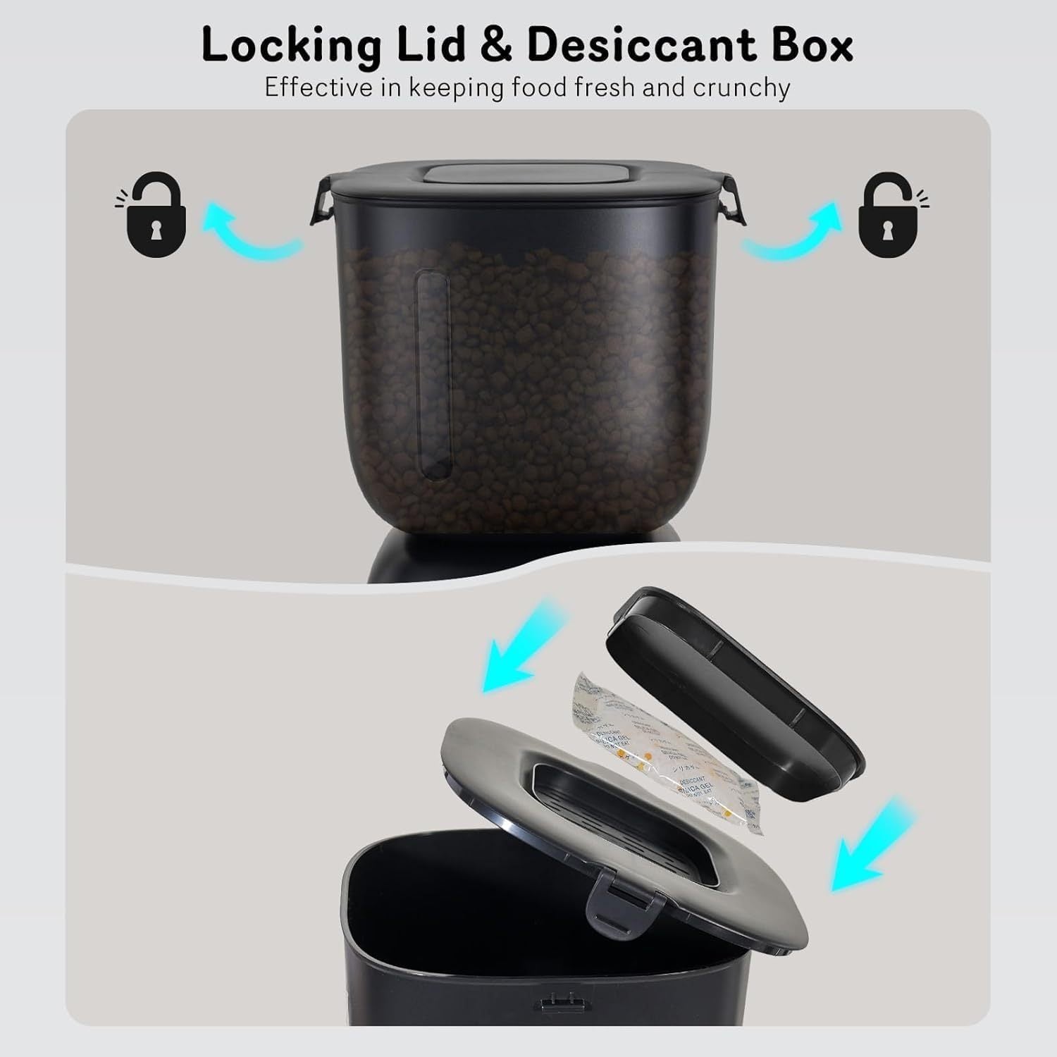 Slim kattenvoersysteem - Dual Power kattenvoerbak en waterdispenser met afsluitbaar deksel, droogzakje, nauwkeurige portiecontrole voor 4 dagelijkse maaltijden, 10 seconden spraakopnameoptie