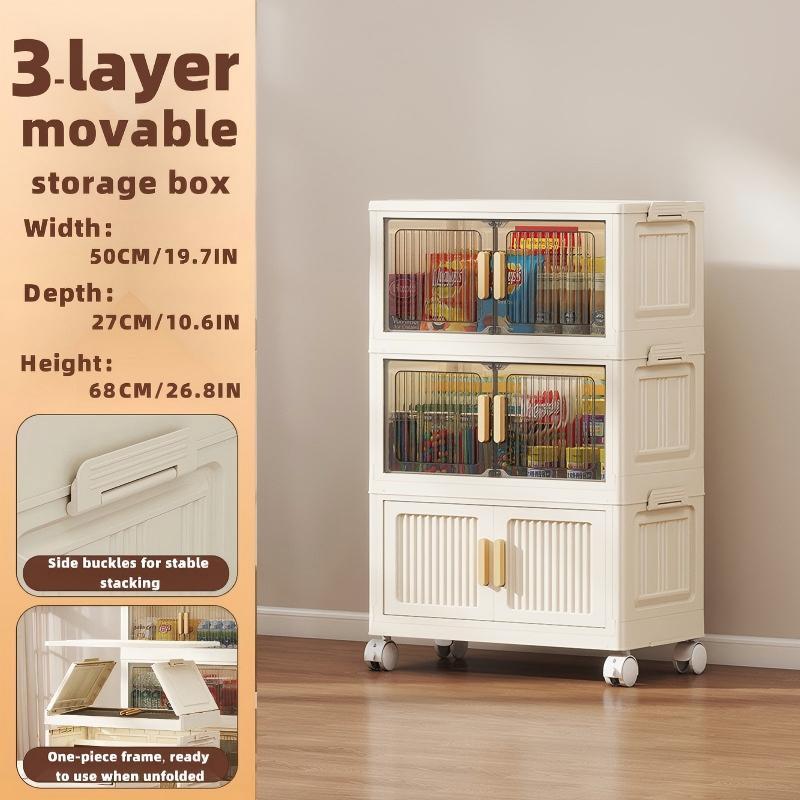 Multifunctionele opbergkast, verplaatsbaar, met een breedte van 50 cm. Geschikt voor woonkamers, keukens, badkamers en kantoren, en kan in meerdere gestapelde units worden gebruikt.