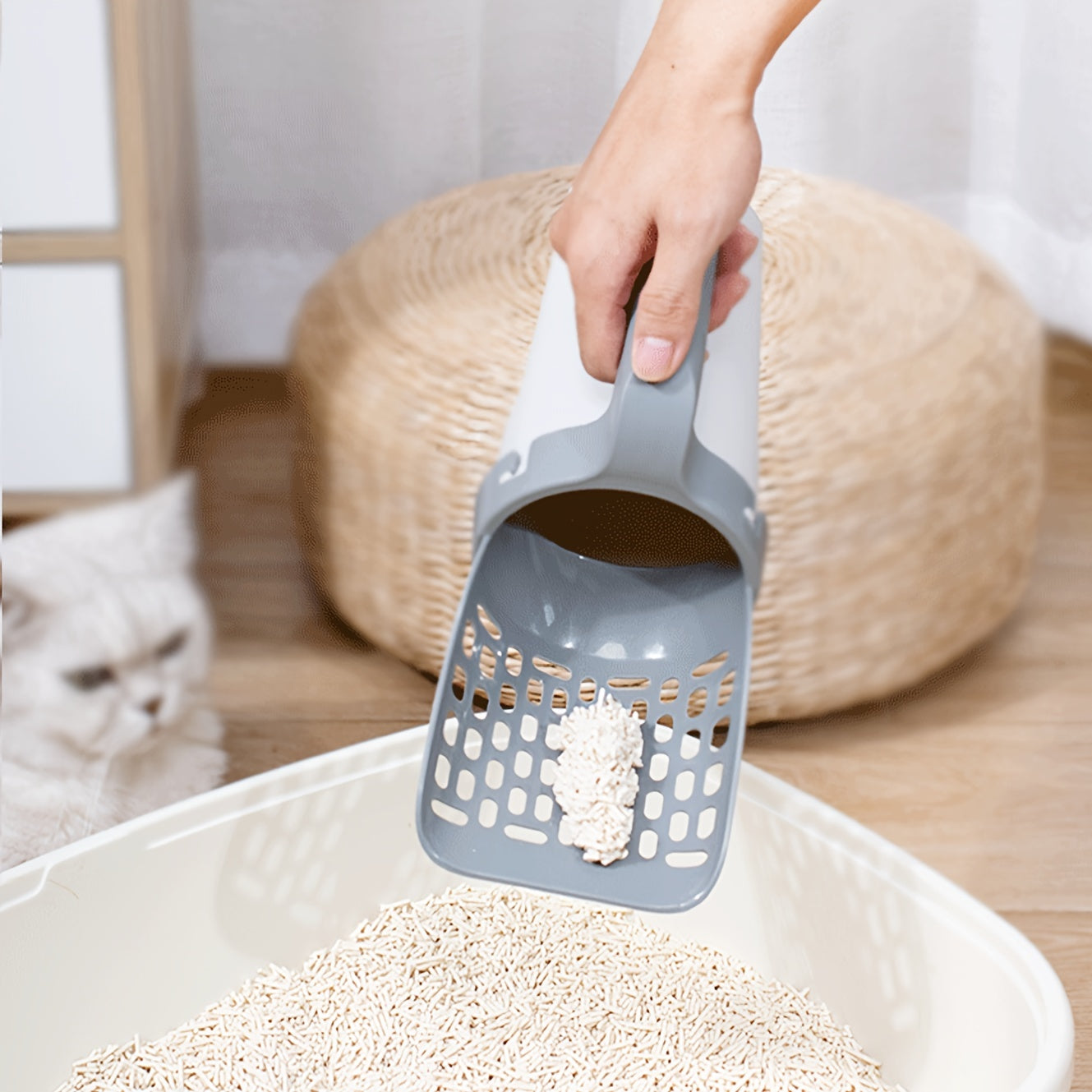 10-delige luxe kattenbakschepset - Duurzaam PP-materiaal voor langdurig gebruik, efficiënte kattenbakzeef met geïntegreerde afvalzakdispenser voor eenvoudige reiniging, geschikt voor alle kattenrassen en kattenbakvullingen.