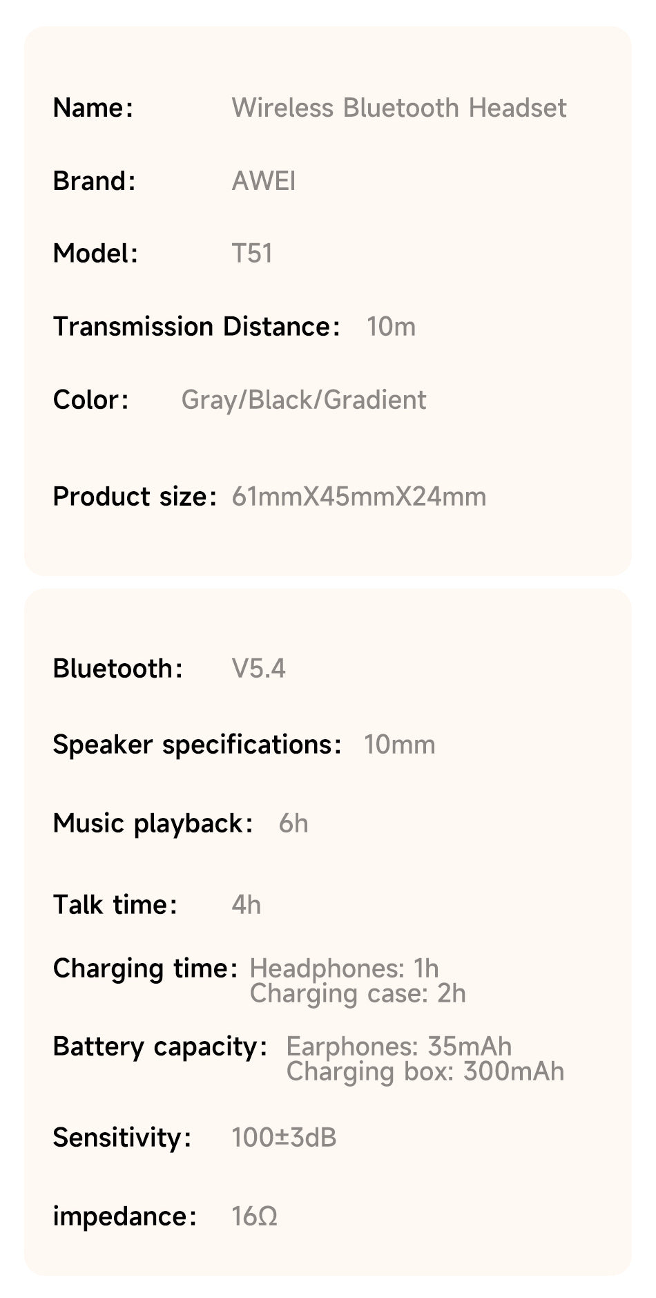 AWEI True Wireless Sport Bluetooth-oortelefoons