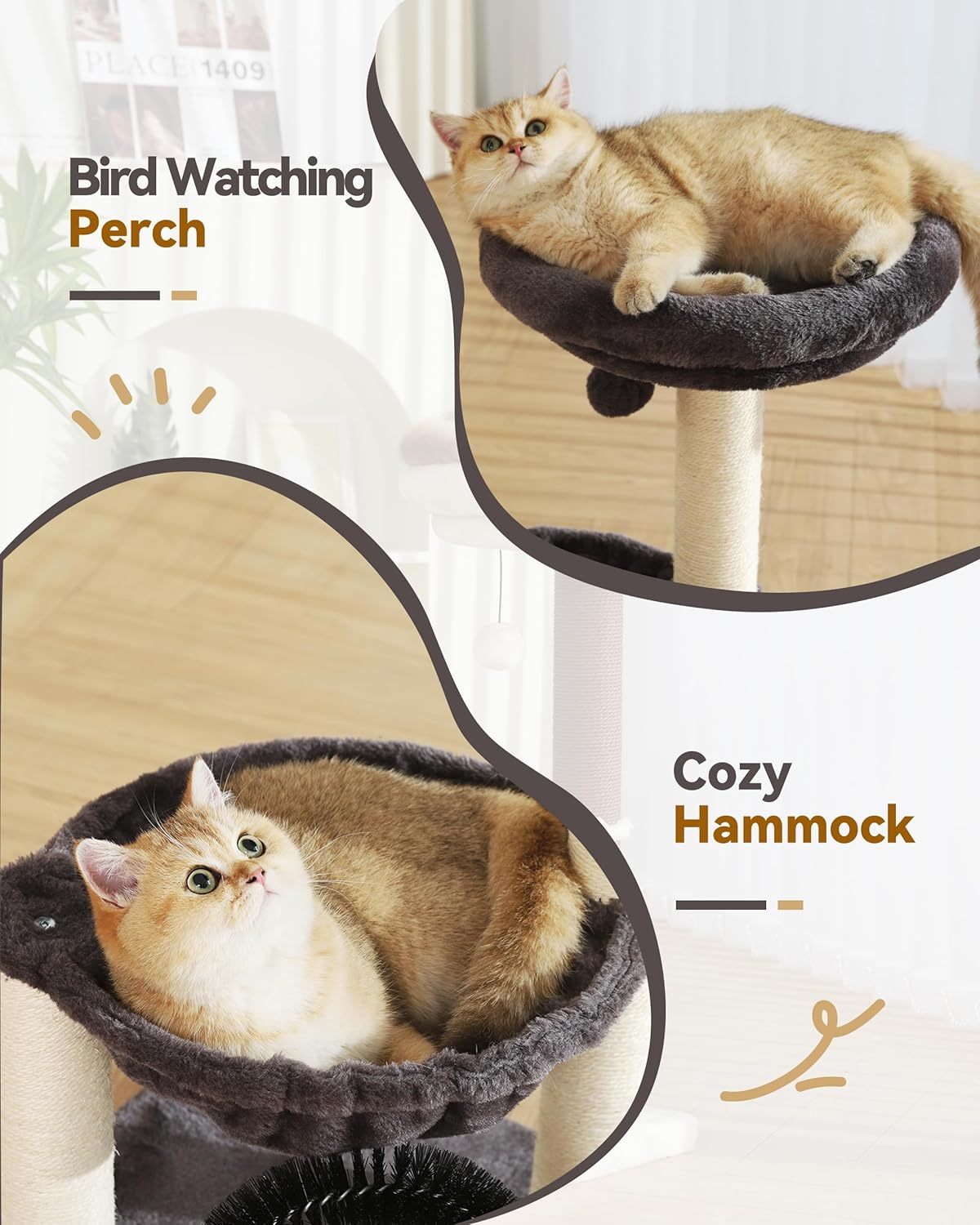 27.8 inch hoge kattentoren voor binnenkatten. Kattenmeubel met meerdere niveaus, met sisal krabpalen, pluchen zitstokken en hangende speeltjes. Grote, duurzame kattentoren, perfect cadeau voor kattenliefhebbers.