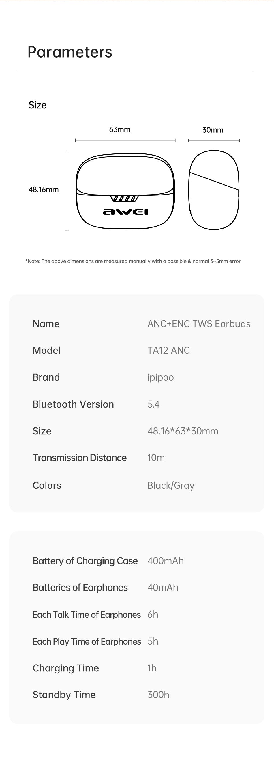 AWEI6 MI ANC ENCA RUISONDERDRUKKING BLUETOOTH HEADSET