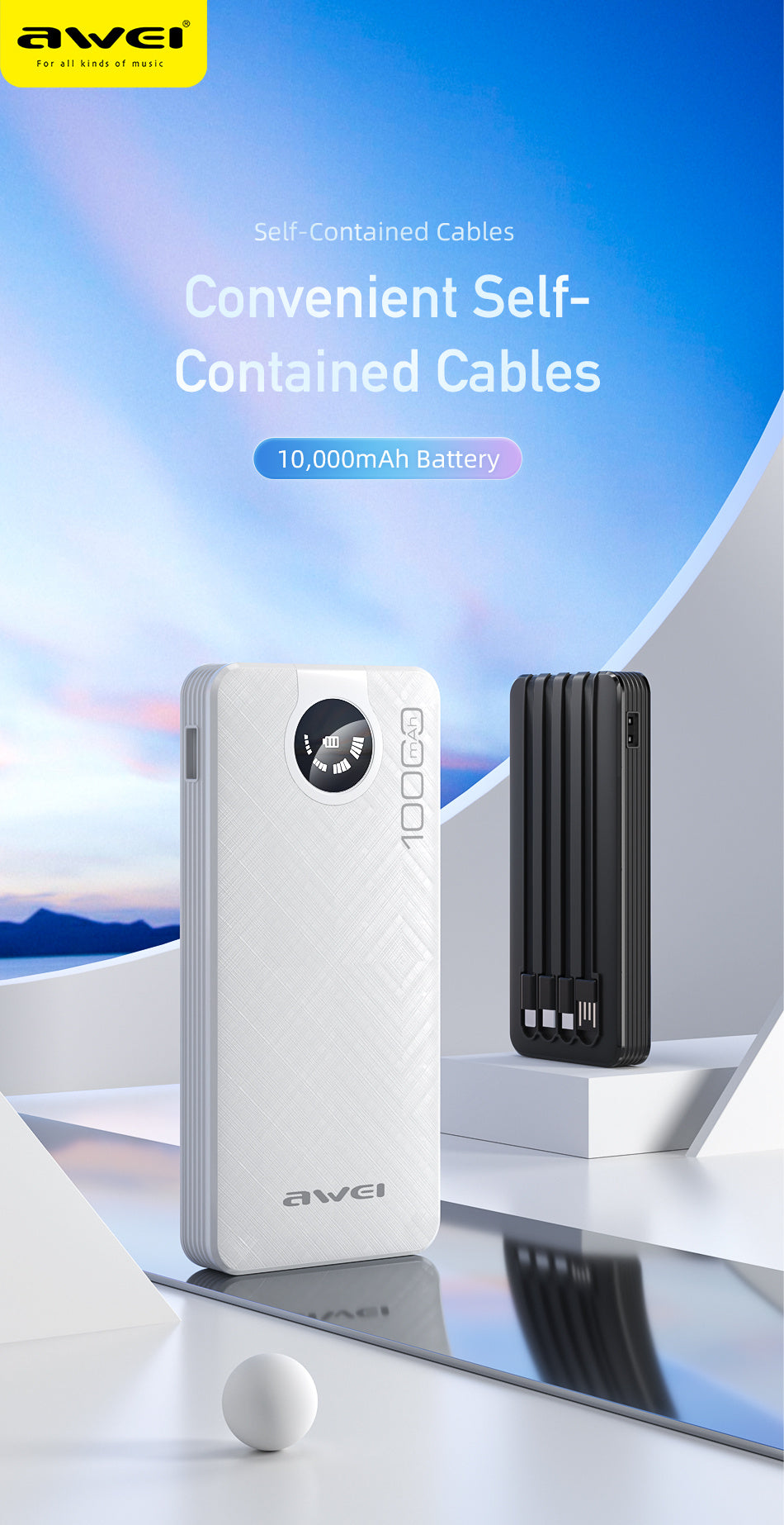 AWEI Ingebouwde bedrade intelligente powerbank met meerdere uitgangen