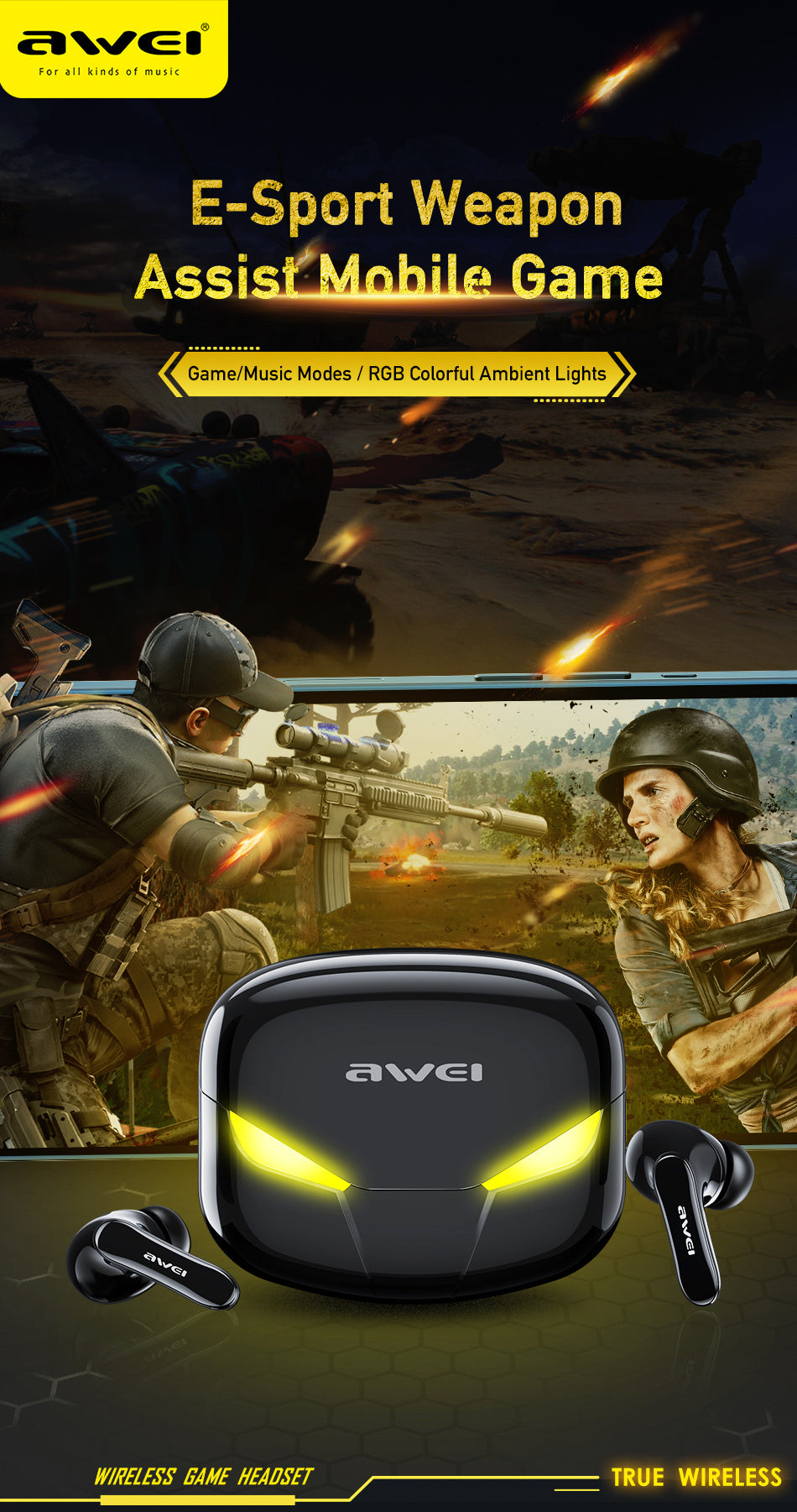 AWEI True Wireless Bluetooth-oplaadpod-hoofdtelefoon