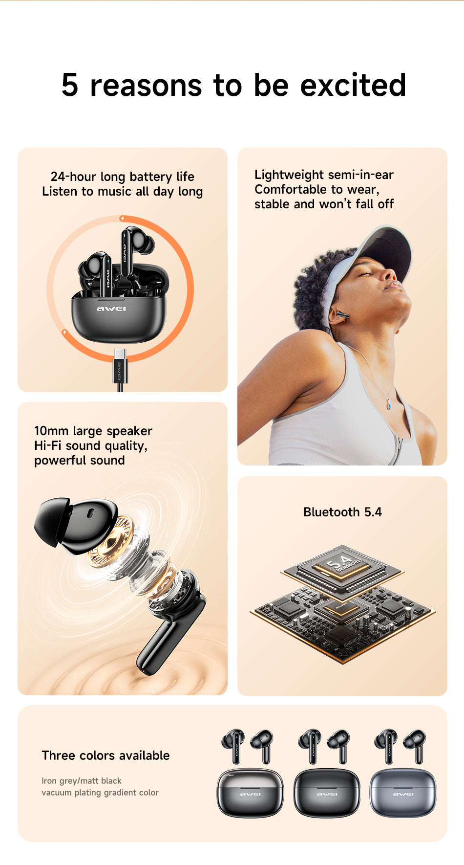 AWEI True Wireless Sport Bluetooth-oortelefoons