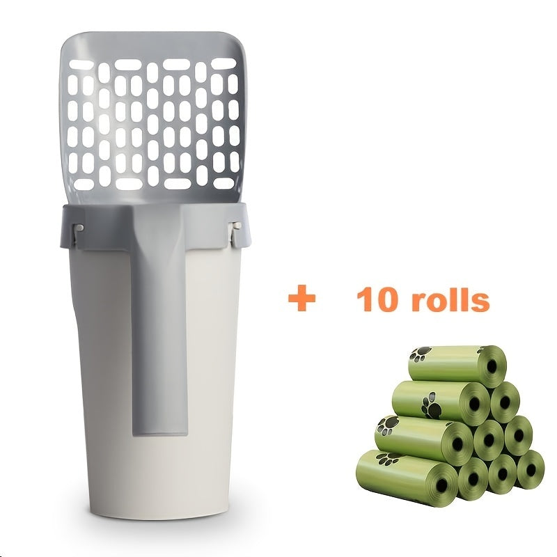 10-delige luxe kattenbakschepset - Duurzaam PP-materiaal voor langdurig gebruik, efficiënte kattenbakzeef met geïntegreerde afvalzakdispenser voor eenvoudige reiniging, geschikt voor alle kattenrassen en kattenbakvullingen.