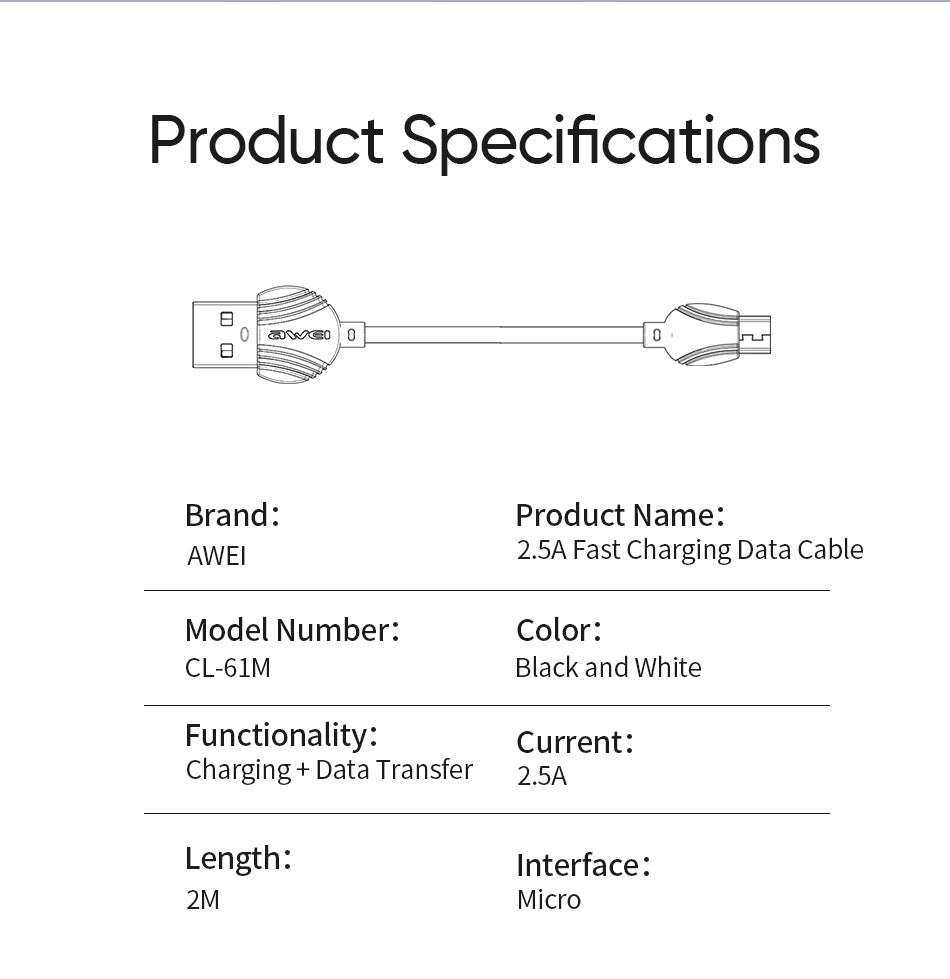 AWEI Android Micro-USB-Kabel 1m