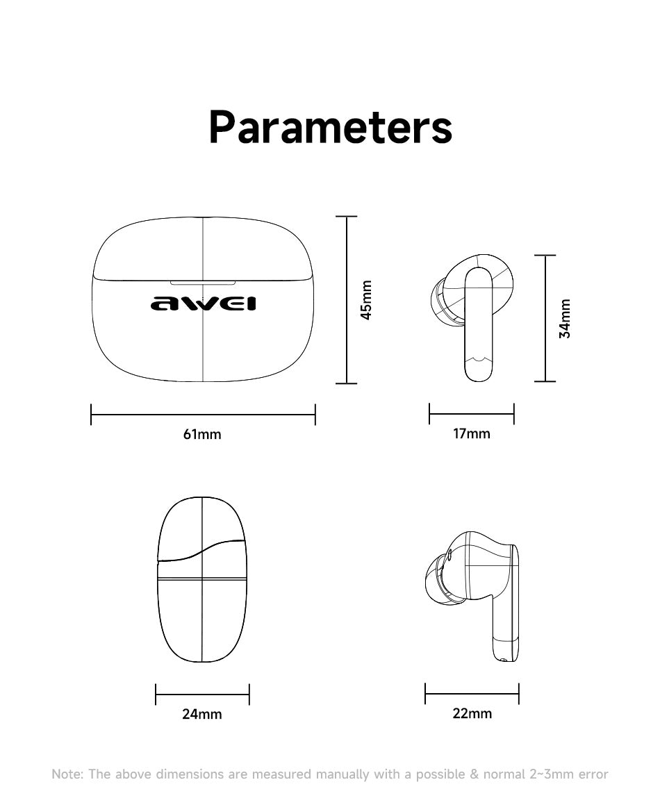 AWEI True Wireless Sport Bluetooth-oortelefoons