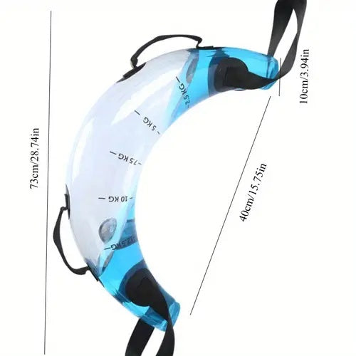Transparante zichtbaarheid, duurzame opblaasbare waterzak van PVC met handvat - transparant, blauw en zwart, diameter 14,0 cm, ideaal voor fitness en krachttraining voor volwassenen, comfortabele grip