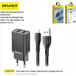 AWEI C15L Dubbele USB-oplaadkop, Lightning-kabelset 1M