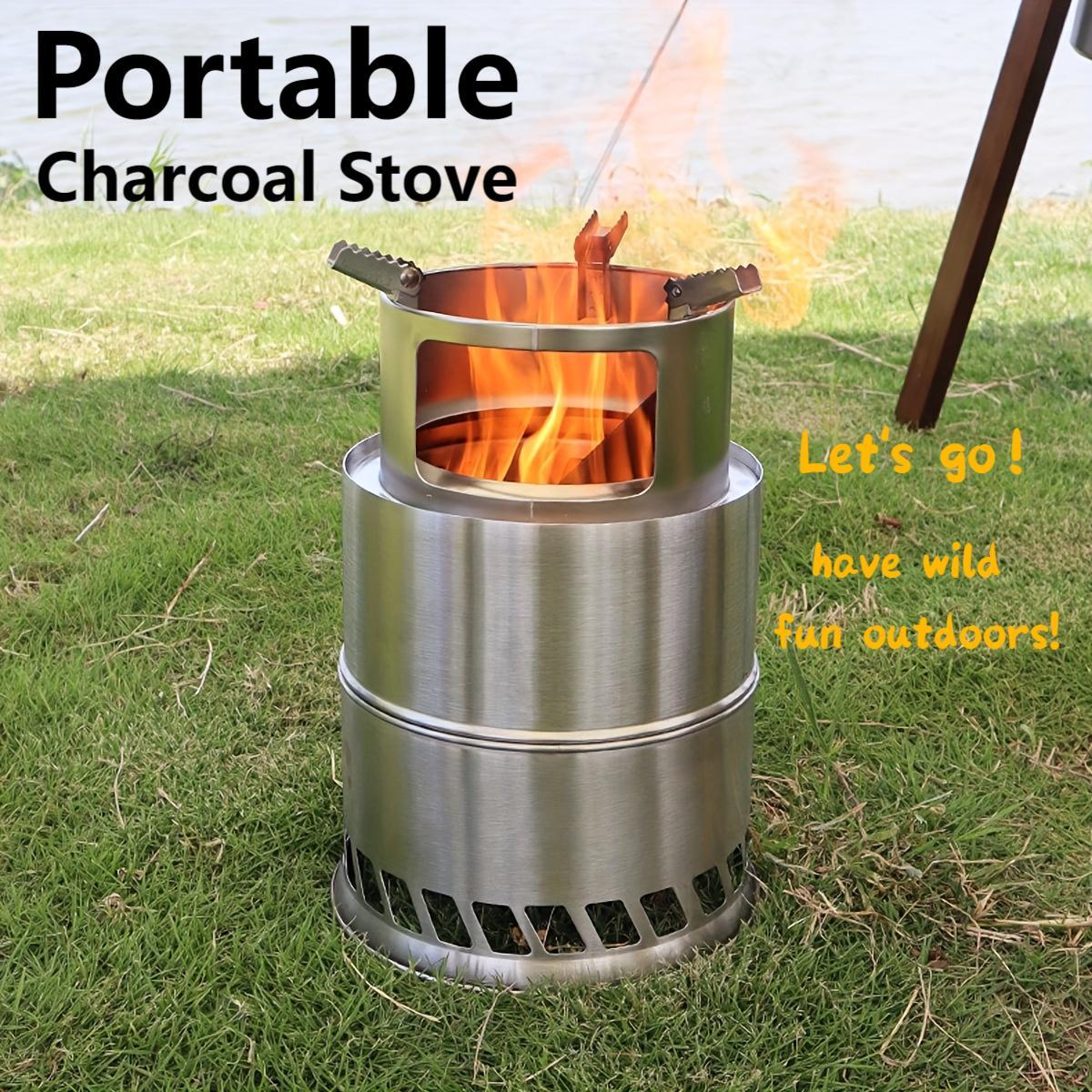 Met de draagbare ronde houtskoolkachel van roestvrij staal creëert u eenvoudig een mobiel houtskoolvuurfeest.