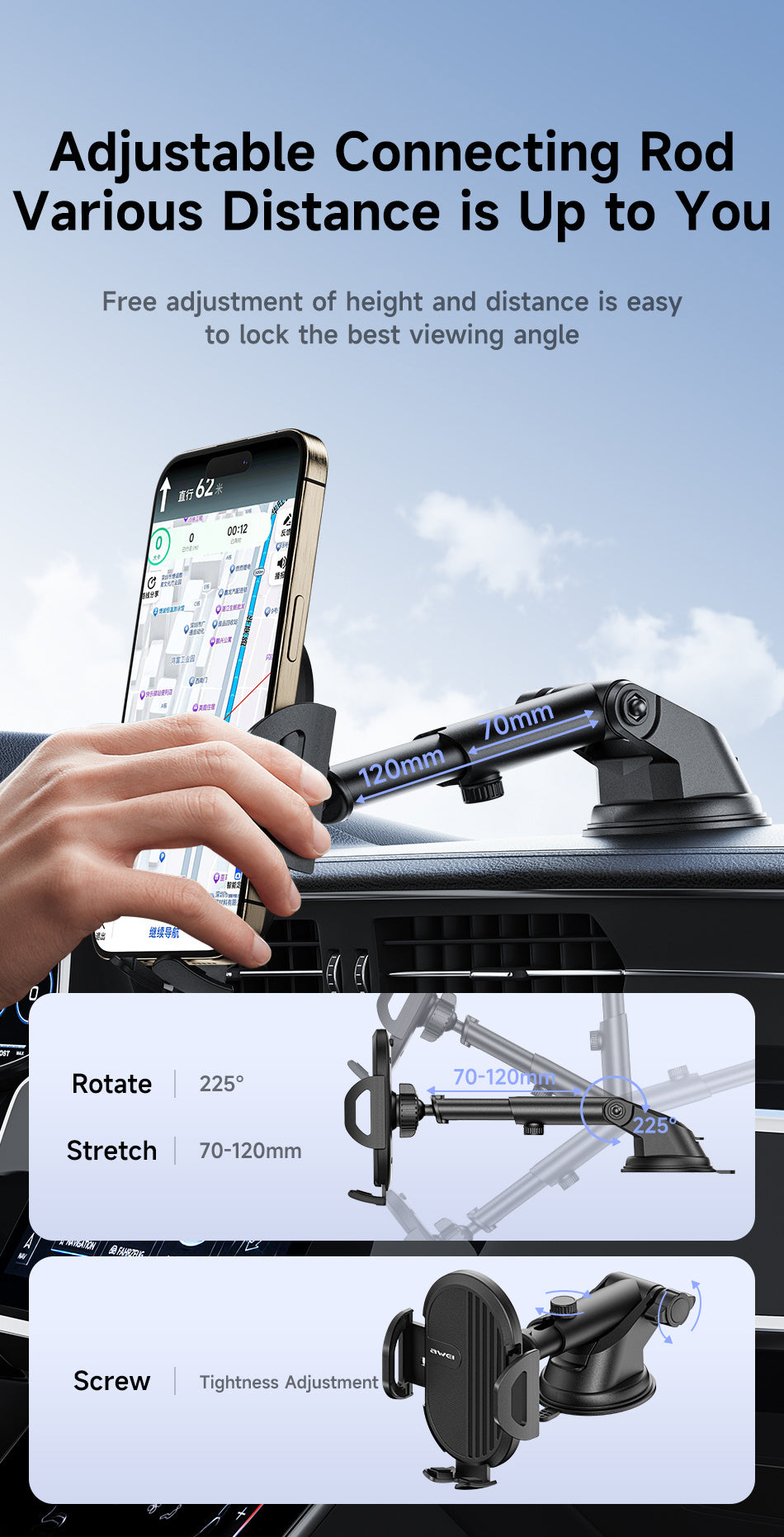 AWEI Zuignaptype Eenvoudige Auto Mobiele Telefoonhouder