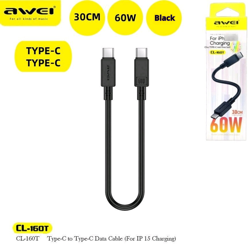 AWEI TYPE-C naar TYPE-C kabel 30 mm