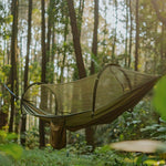 2025 Verbeterde dubbellaagse kampeerhangmat. 210D nylon mesh kampeerhangmat. Zonnebrandcrème en insectenwerend ontwerp met dubbele rits. Draagbare outdooruitrusting met karabijnhaak. Draagvermogen: 227 kg.