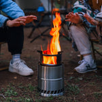 Met de draagbare ronde houtskoolkachel van roestvrij staal creëert u eenvoudig een mobiel houtskoolvuurfeest.