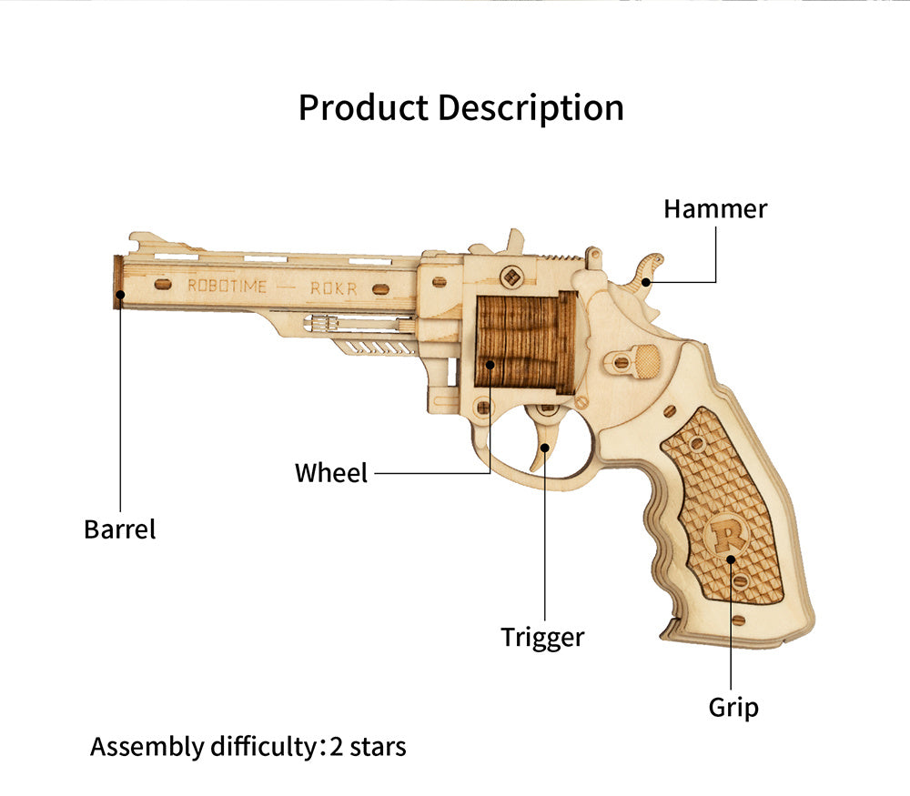 Robotime ROKR Revolver Pistool Model Speelgoed 3D Houten Puzzelspellen Knutsel Cadeau Voor Kinderen Jongens Verjaardag Kerstcadeau Dropship